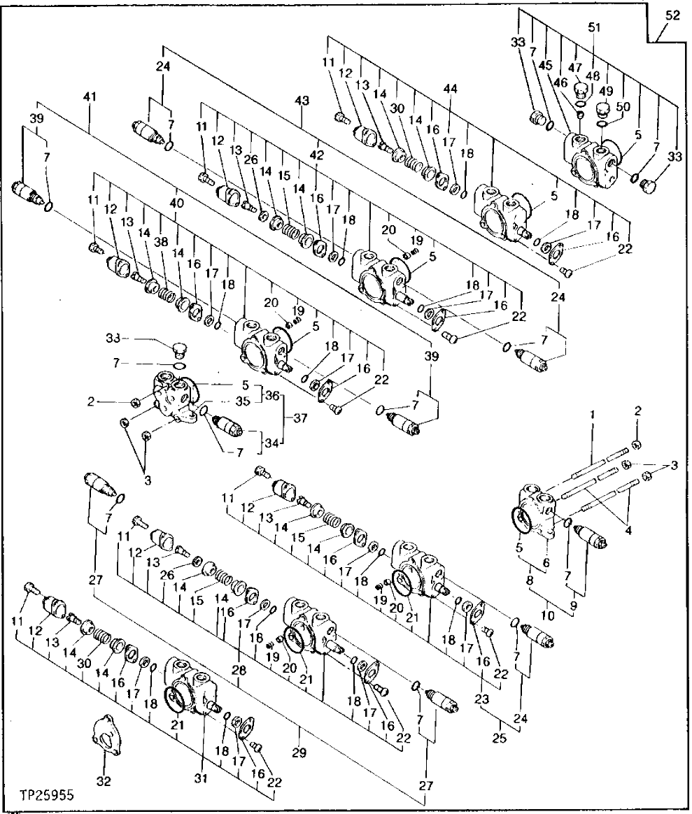 Схема запчастей John Deere 5 - 12 - MAIN HYDRAULIC CONTROL VALVE 3360 - BACKHOE 33