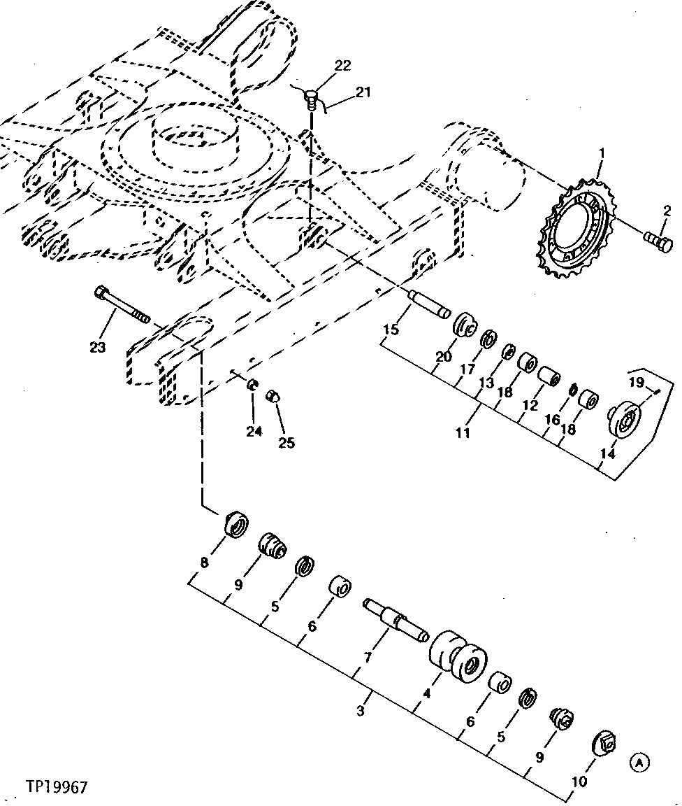 Схема запчастей John Deere 0 - 10 - ROLLERS AND DRIVE SPROCKET 130 - TRACKS 1