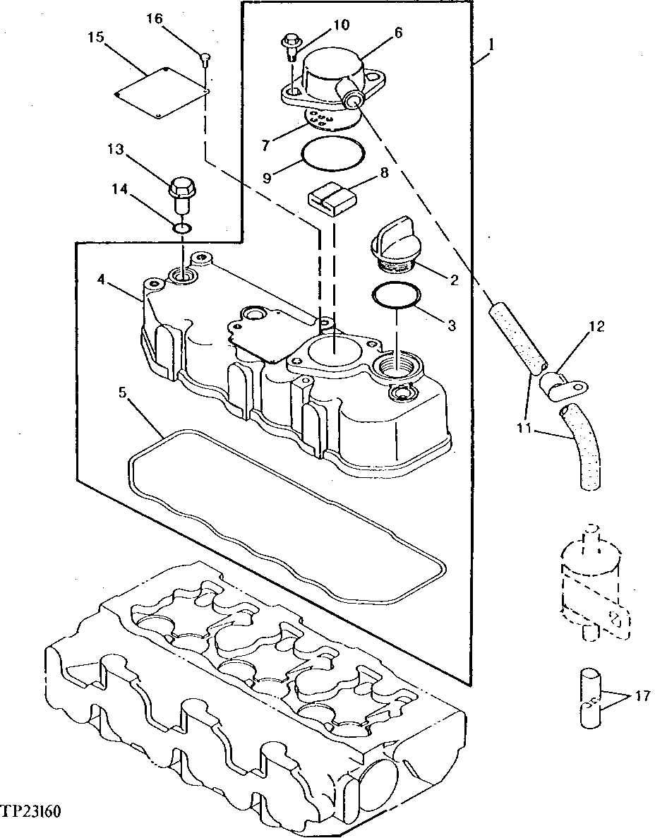 Схема запчастей John Deere 0 - 4 - ROCKER ARM COVER AND BREATHER 402 - ENGINE 4