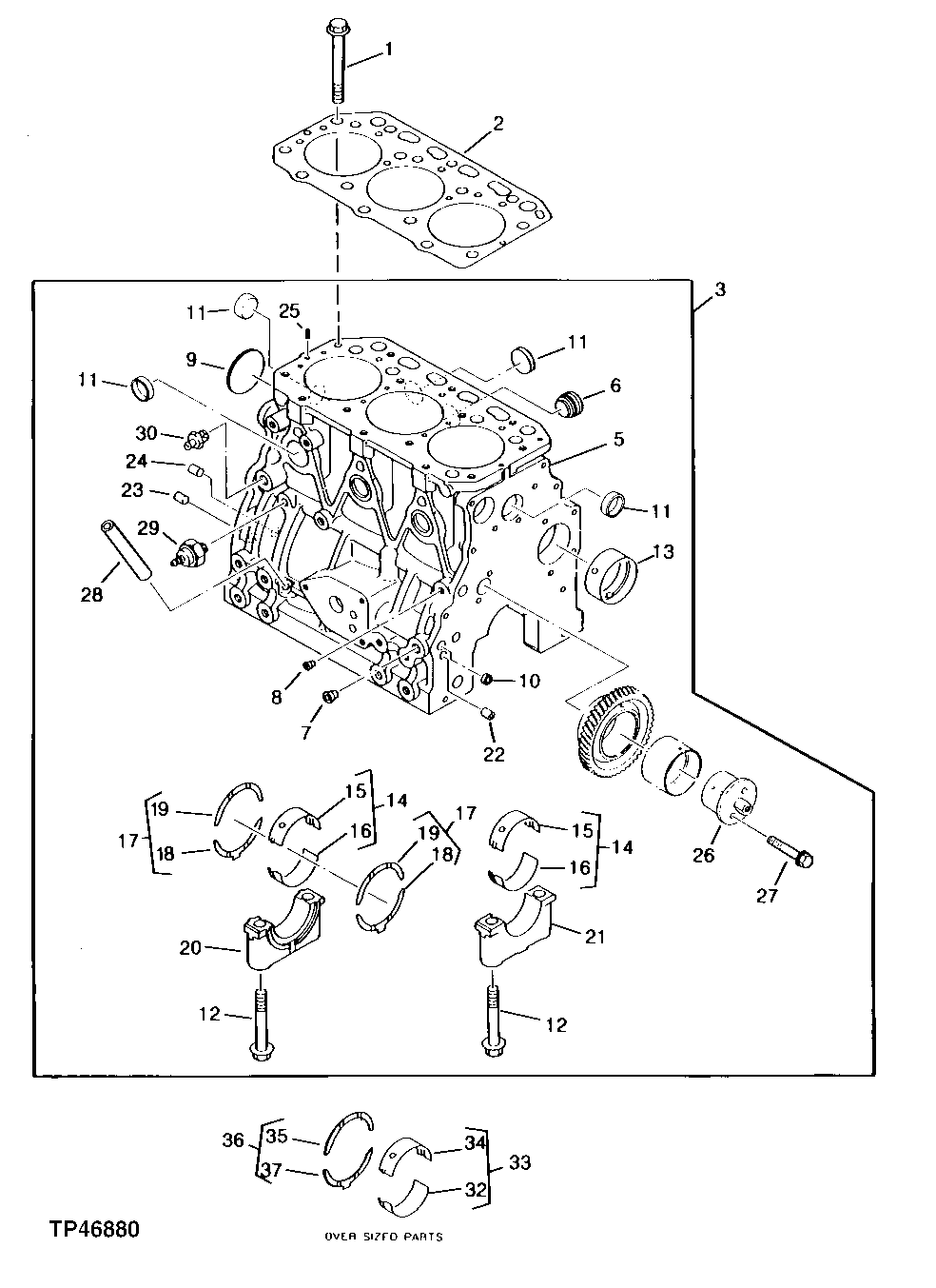 Схема запчастей John Deere 0 - 2 - ENGINE CYLINDER BLOCK 404 - ENGINE 4