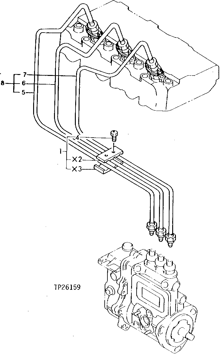 Схема запчастей John Deere 0 - 8 - FUEL INJECTION LINES 413 - ENGINE 4