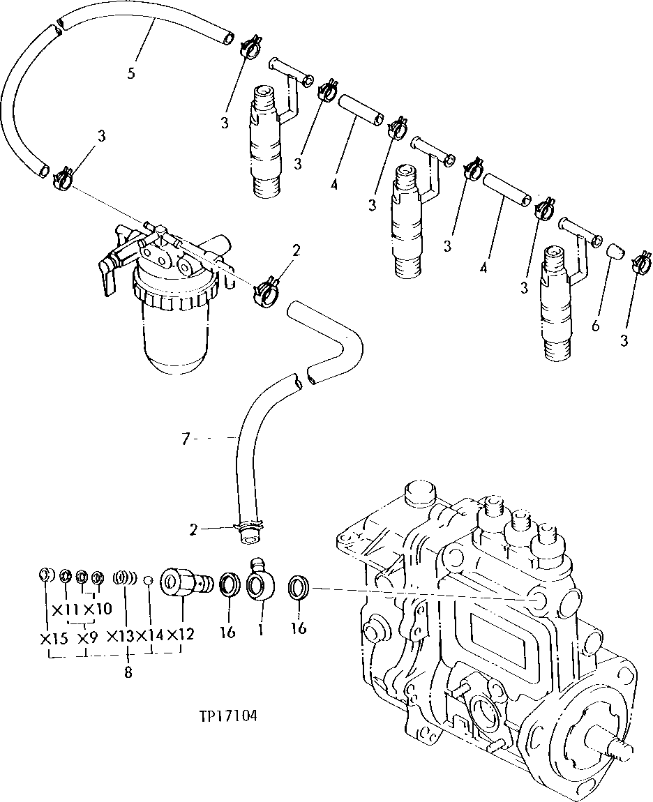 Схема запчастей John Deere 0 - 10 - FUEL RETURN HOSE 413 - ENGINE 4