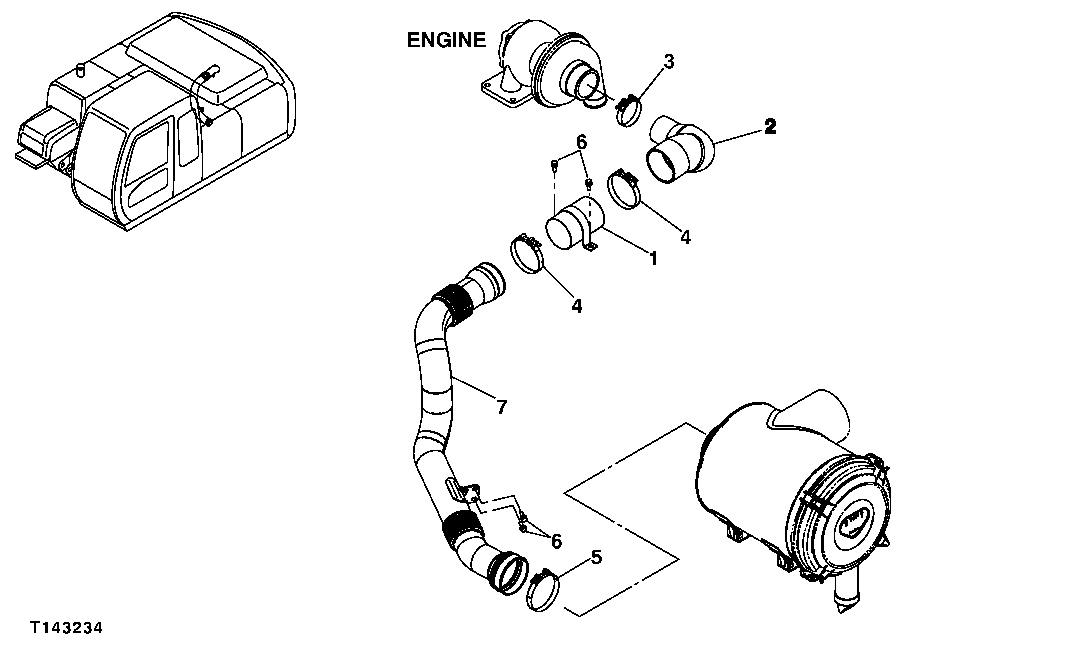 Схема запчастей John Deere 0 - 6 - AIR CLEANER PIPING 520 - ENGINE AUXILIARY SYSTEM 5