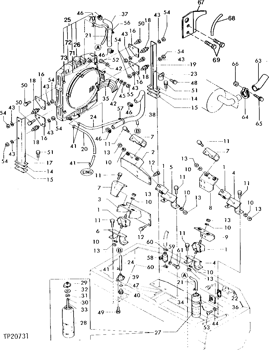 Схема запчастей John Deere 0 - 2 - ENGINE MOUNTS, RADIATOR, RADIATOR MOUNTS AND ACCUMULATOR 540 - ENGINE AUXILIARY SYSTEM 5