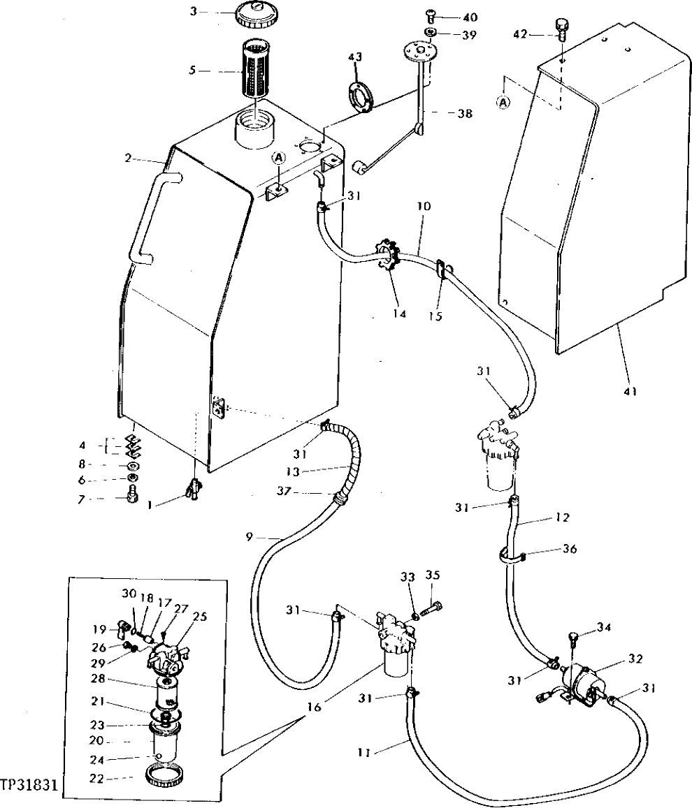 Схема запчастей John Deere 0 - 2 - FUEL TANK, FUEL LINES, WATER SEPARATOR AND TRANSFER PUMP 560 - ENGINE AUXILIARY SYSTEM 5