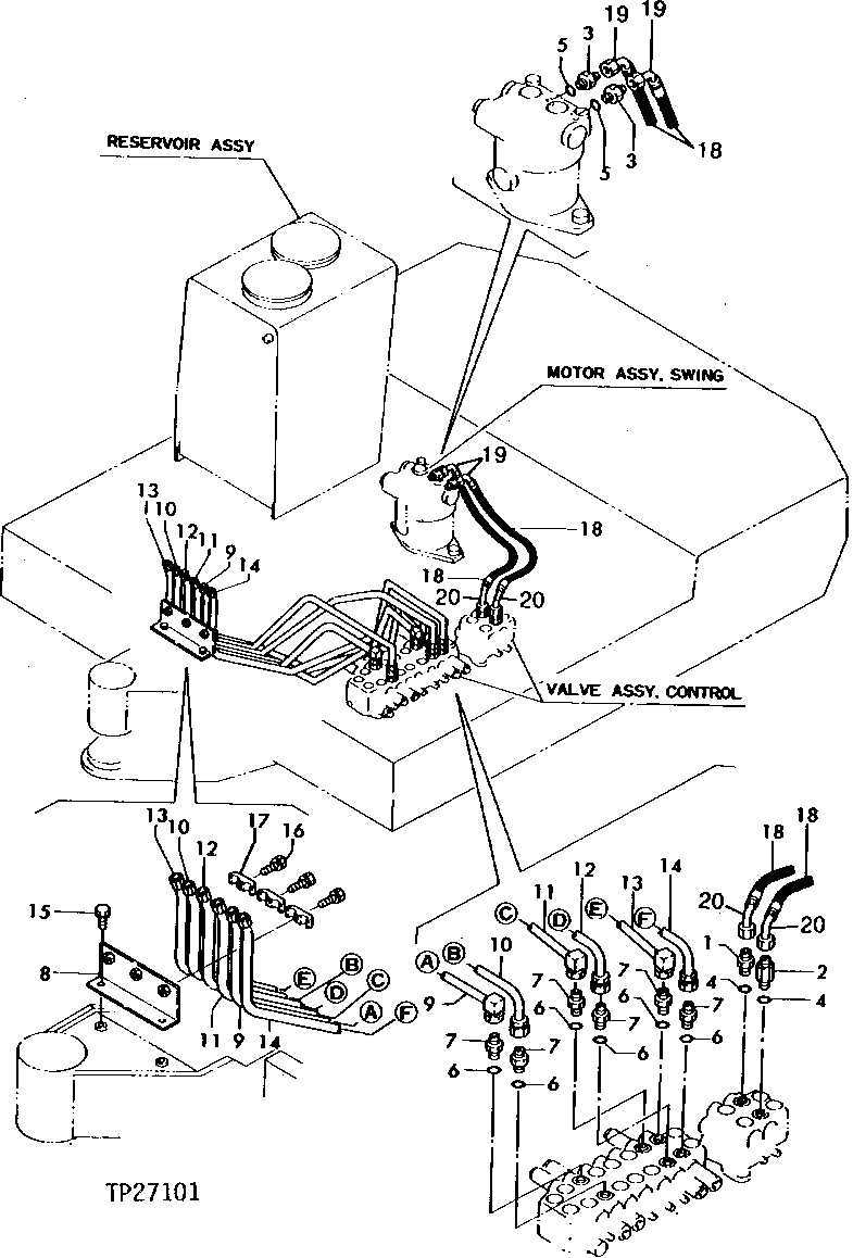 Схема запчастей John Deere 0 - 28 - HYDRAULIC SYSTEM SWING MOTOR LINES AND HOSES 2160 - MAIN HYDRAULIC SYSTEM 21