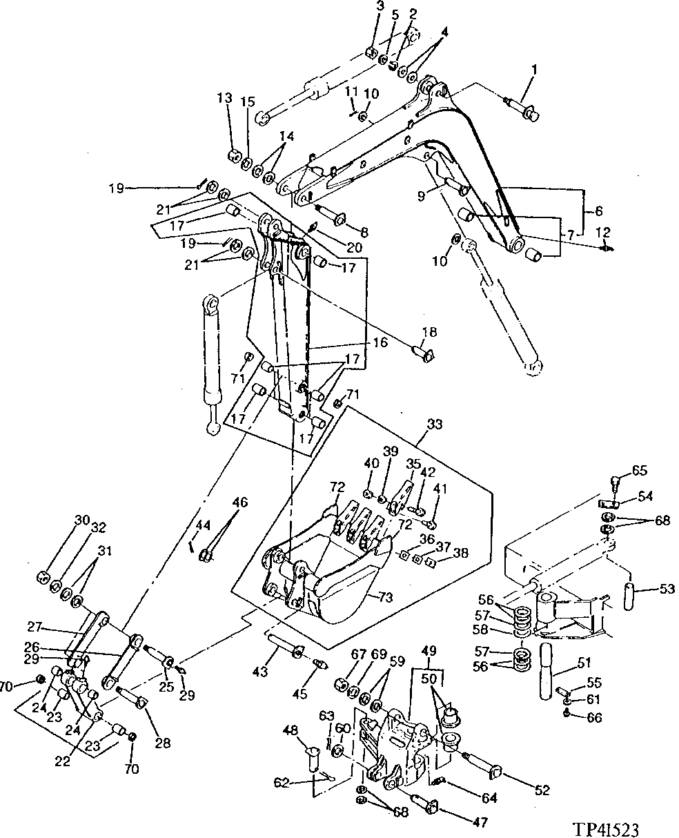 Схема запчастей John Deere 0 - 2 - BOOM, ARM, BUCKET, BUCKET LINKAGE, SWING BRACKET AND PINS 3302 - BACKHOE 33