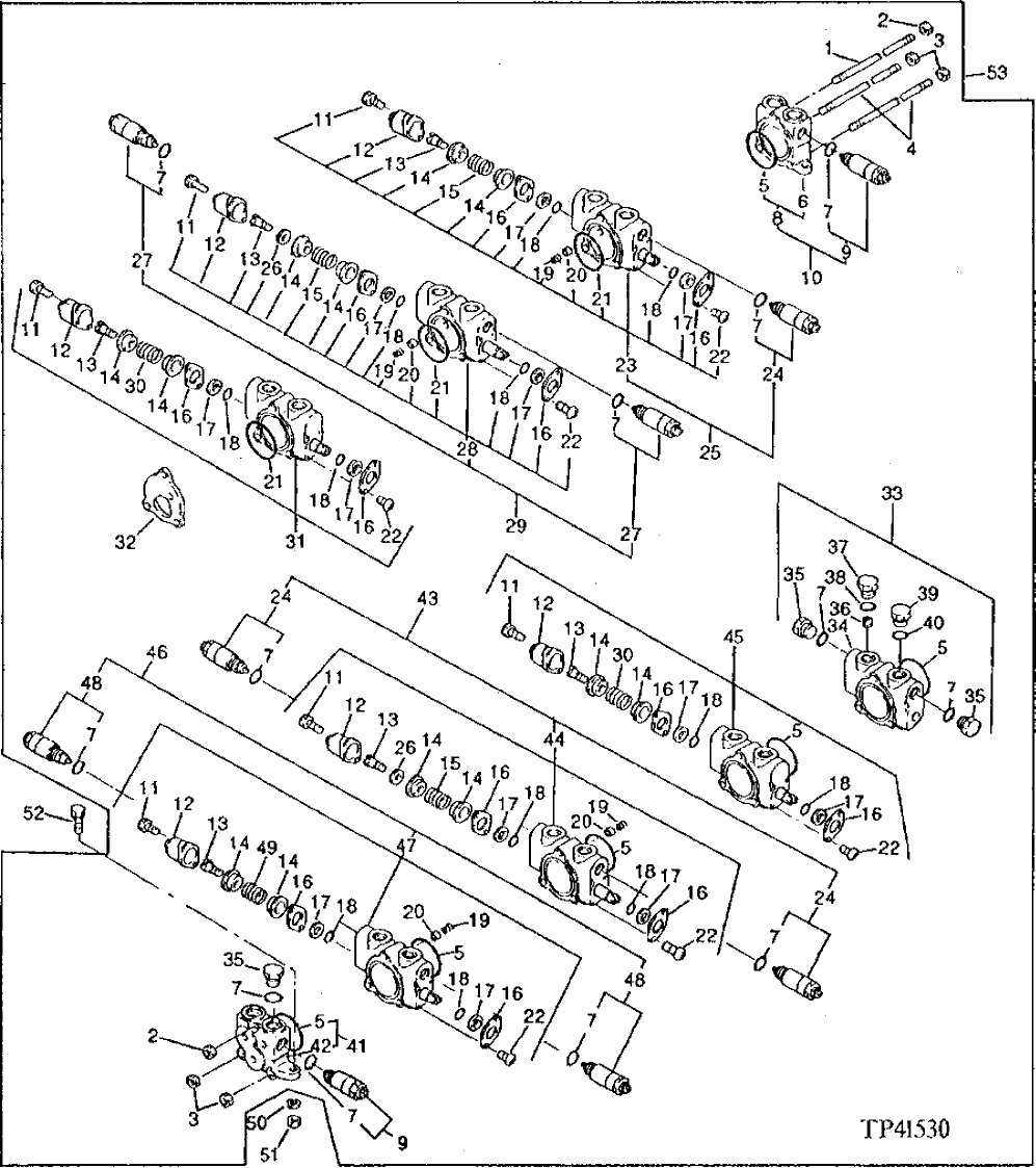 Схема запчастей John Deere 0 - 8 - MAIN HYDRAULIC CONTROL VALVE 3360 - BACKHOE 33