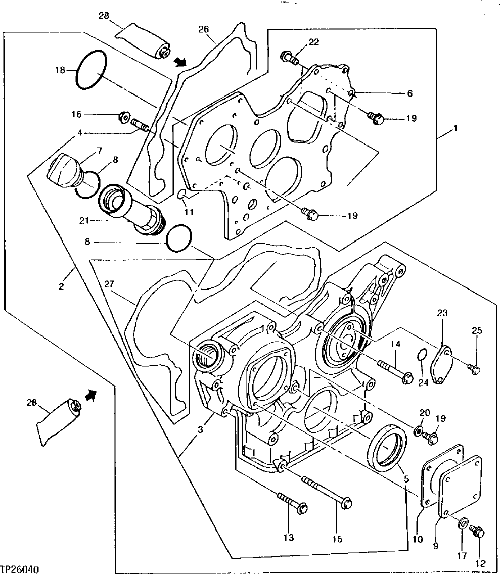 Схема запчастей John Deere 0 - 2 - ENGINE TIMING GEAR COVER 402 - ENGINE 4