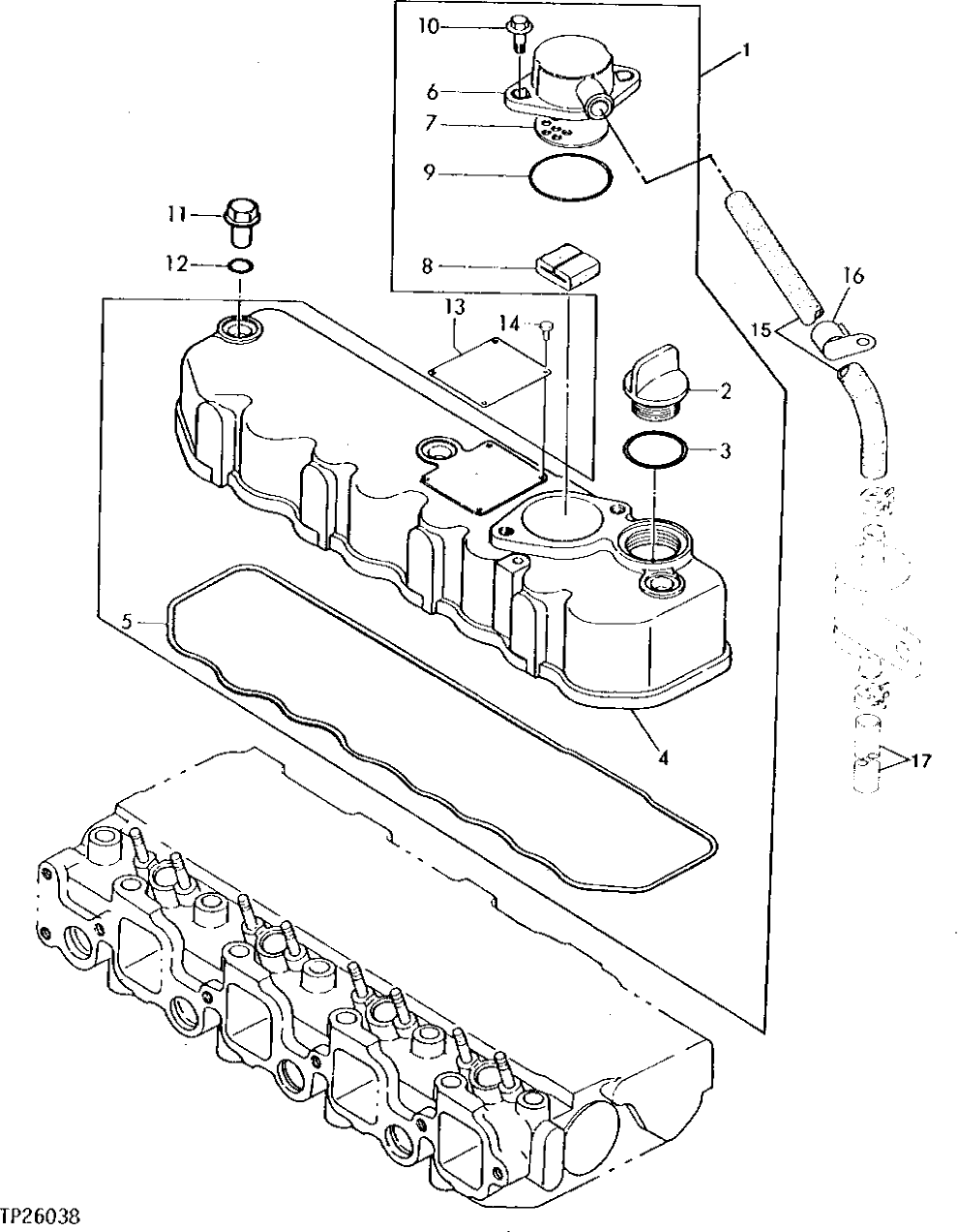 Схема запчастей John Deere 0 - 4 - ENGINE ROCKER ARM COVER 402 - ENGINE 4