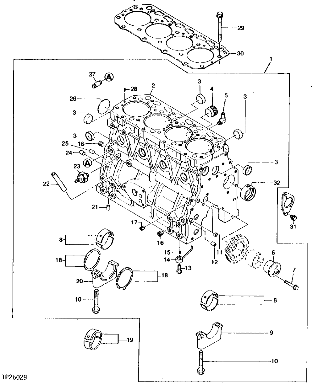 Схема запчастей John Deere 0 - 2 - ENGINE CYLINDER BLOCK 404 - ENGINE 4