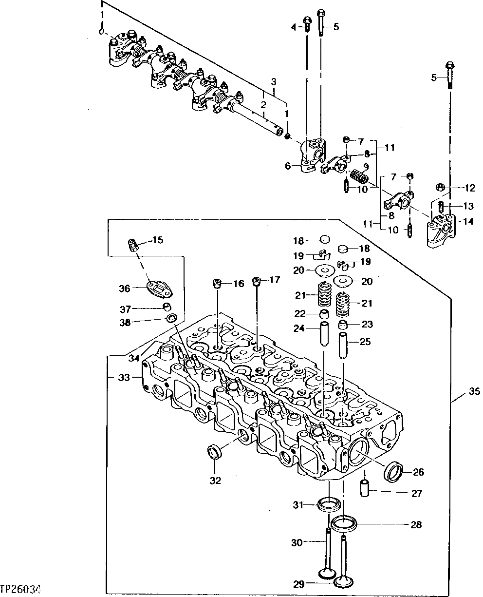 Схема запчастей John Deere 0 - 2 - ENGINE CYLINDER HEAD ROCKER ARMS AND VALVES 409 - ENGINE 4