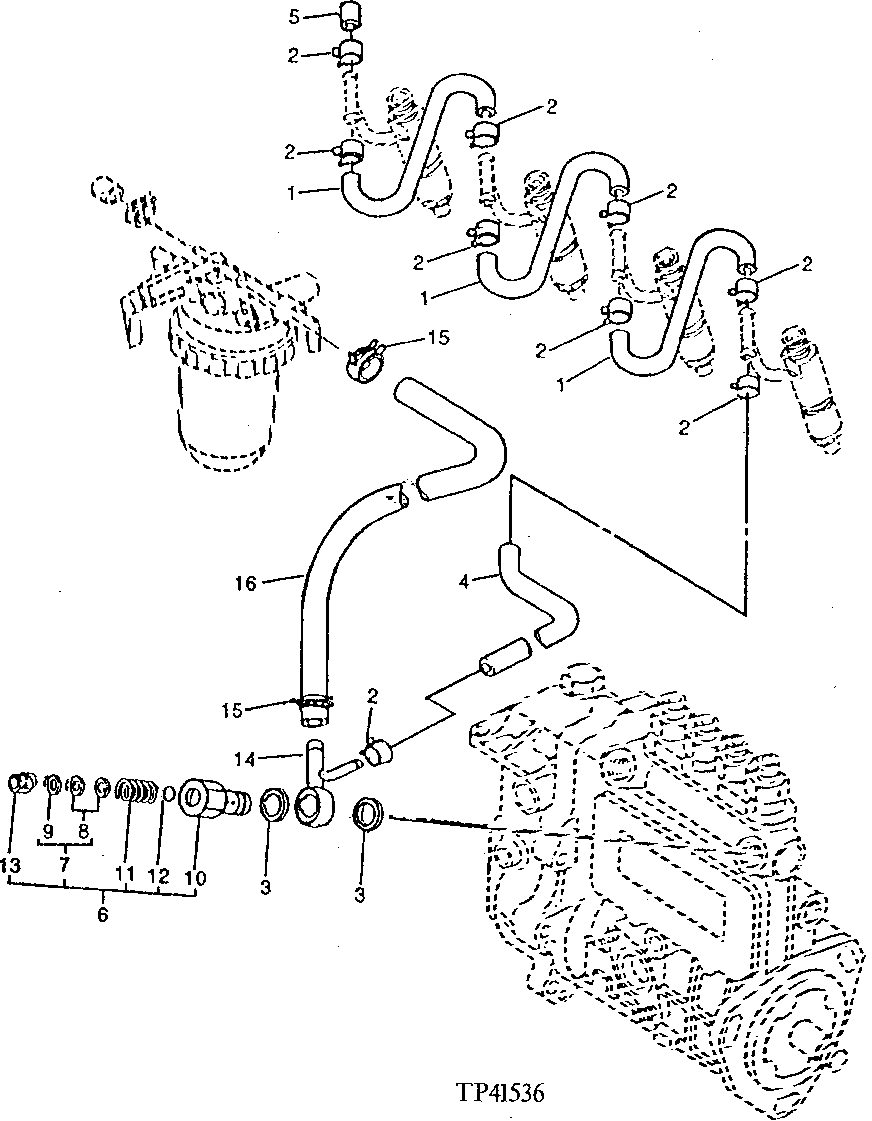 Схема запчастей John Deere 0 - 12 - FUEL INJECTION RETURN HOSE 413 - ENGINE 4