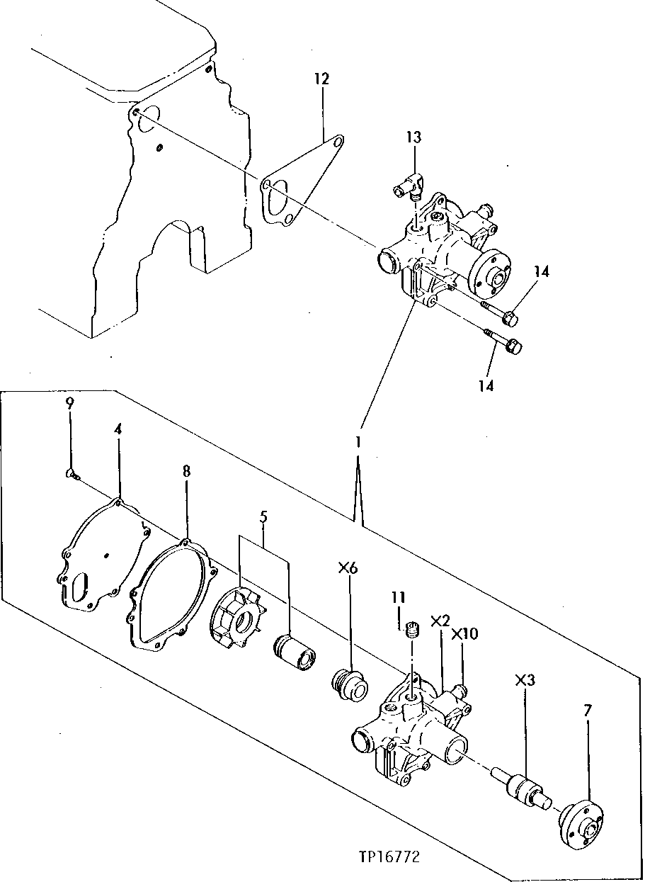 Схема запчастей John Deere 0 - 2 - ENGINE WATER PUMP 417 - ENGINE 4