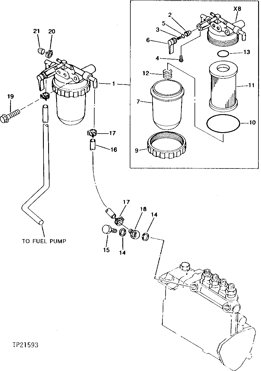 Схема запчастей John Deere 0 - 2 - FUEL FILTER 420 - ENGINE 4