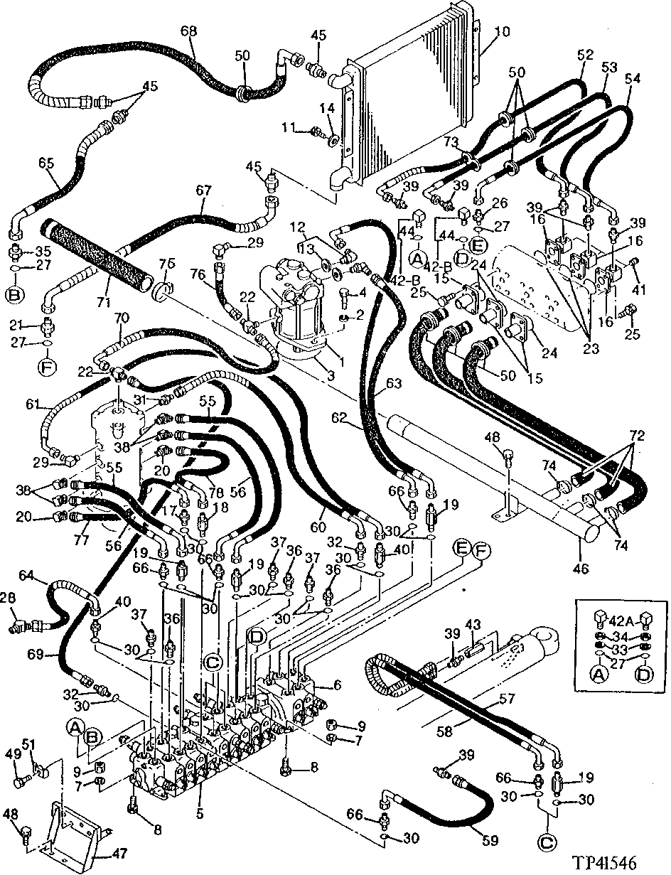 Схема запчастей John Deere 0 - 8 - HYDRAULIC SYSTEM COMPONENTS, LINES AND HOSES 2160 - MAIN HYDRAULIC SYSTEM 21