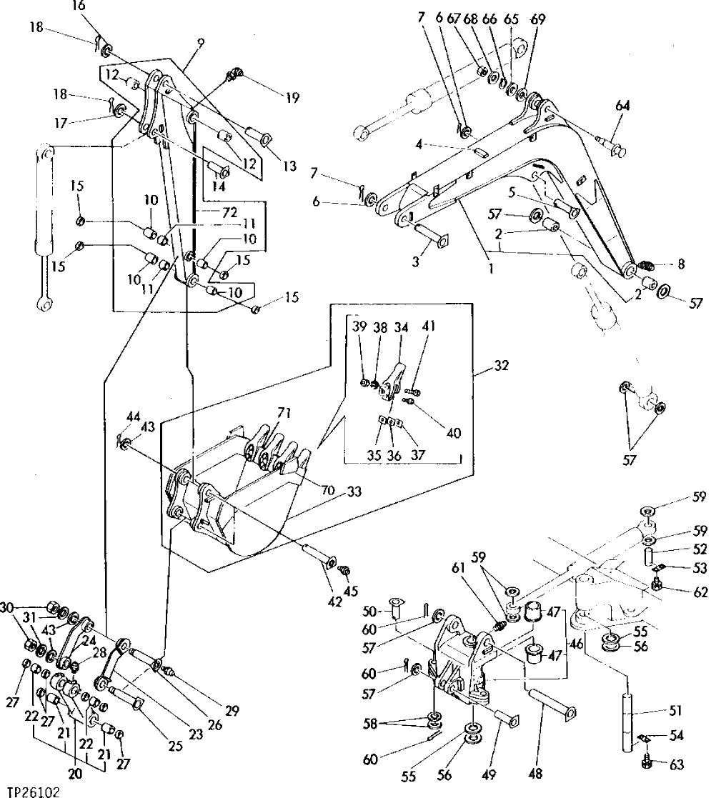 Схема запчастей John Deere 0 - 2 - ARM, BOOM, BUCKET, LINKS AND PINS 3302 - BACKHOE (EXCAVATOR) 33