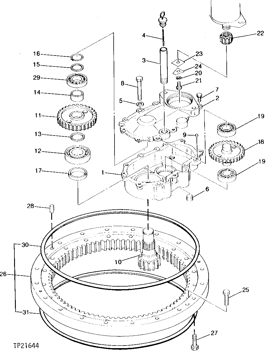 Схема запчастей John Deere 0 - 2 - SWING DRIVE GEAR CASE 4360 - SWING, ROTATION OR PIVOTING SYSTEM 43