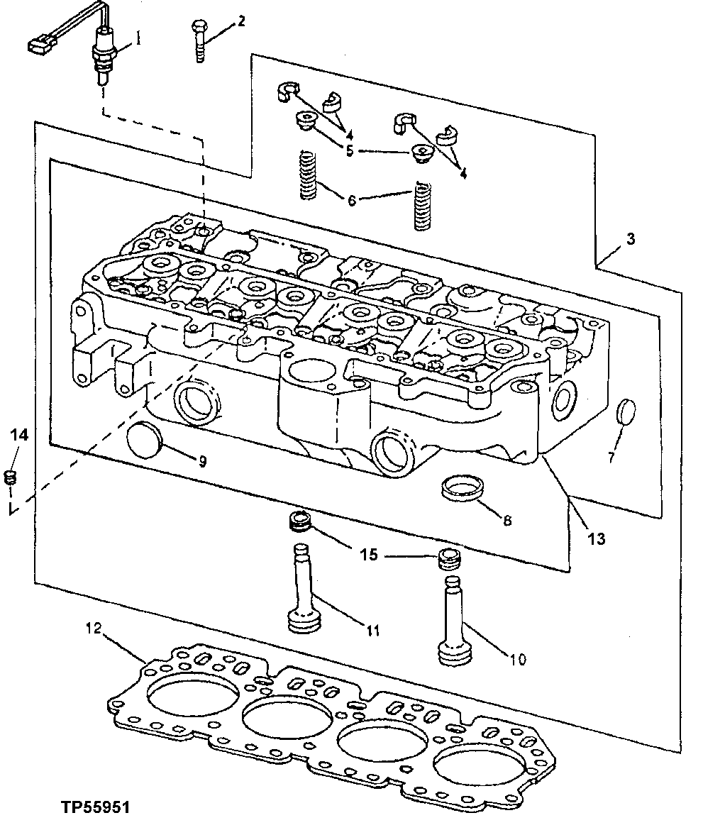 Схема запчастей John Deere 0D - 4 - CYLINDER HEAD, HEAD GASKET AND VALVES 409 - ENGINE 4
