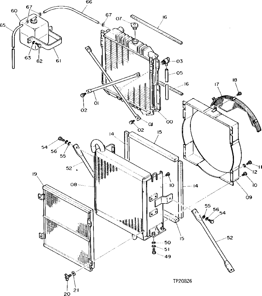 Схема запчастей John Deere 0D - 2 - RADIATOR, HYDRAULIC OIL COOLER AND FAN SHROUD 510 - ENGINE AUXILIARY SYSTEM 5