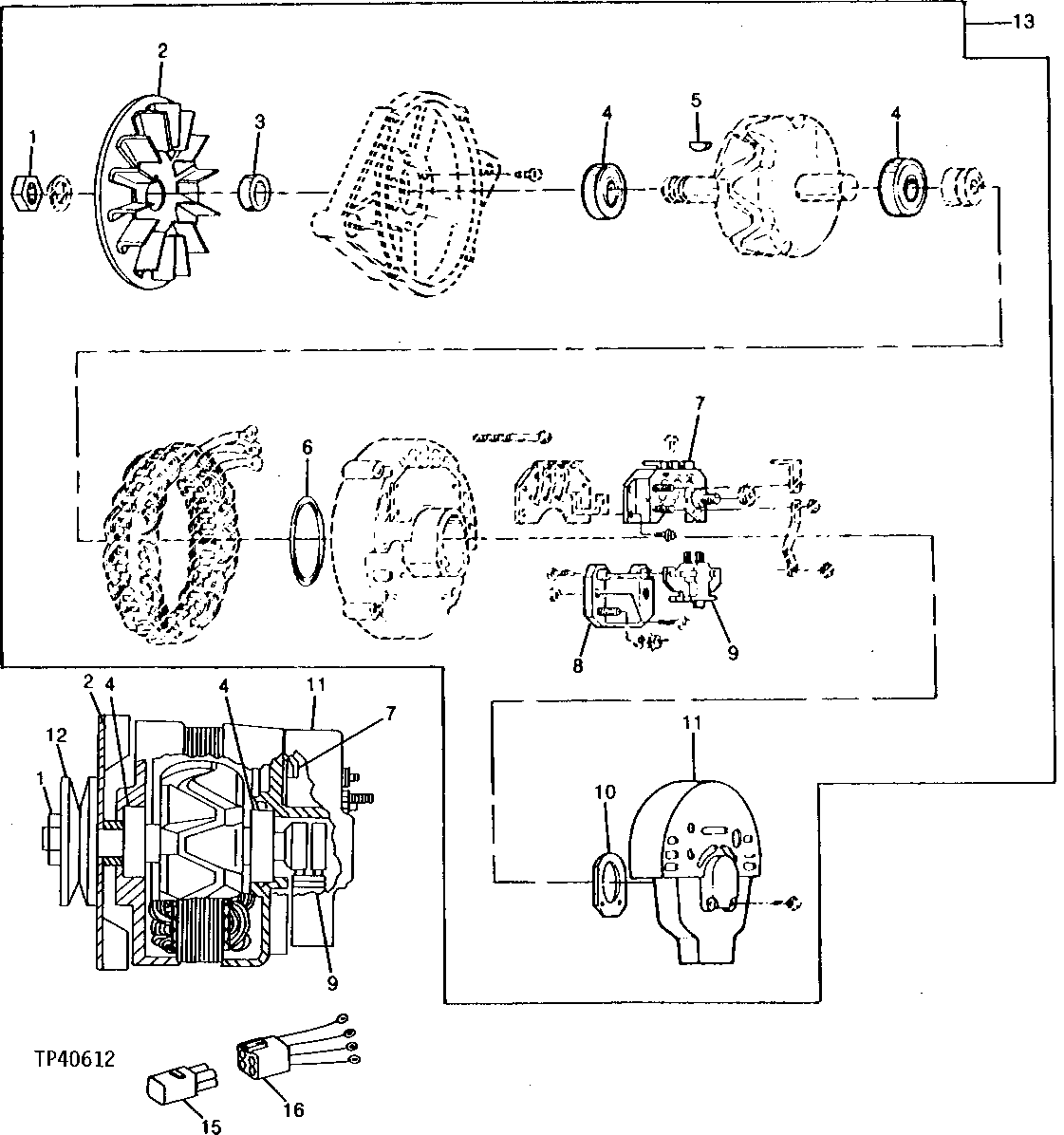 Схема запчастей John Deere 0D - 2 - ALTERNATOR AND PULLEY 1672 - ELECTRICAL SYSTEM 16