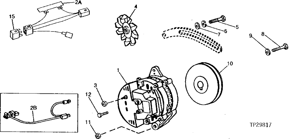 Схема запчастей John Deere 0D - 4 - ALTERNATOR PULLEY AND FAN 1672 - ELECTRICAL SYSTEM 16