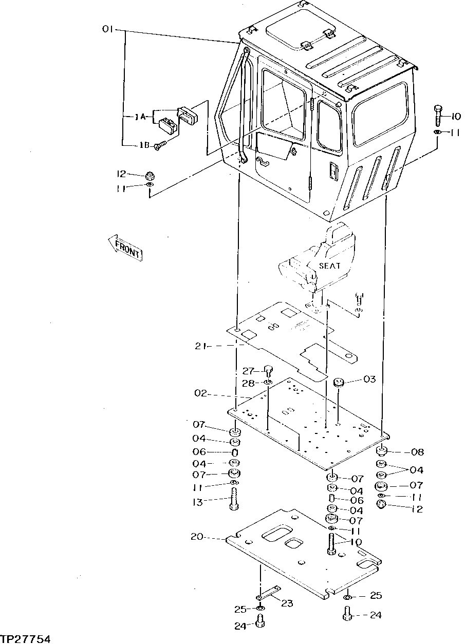 Схема запчастей John Deere 0D - 2 - CAB ATTACHING HARDWARE 1810 - OPERATORS STATION 18