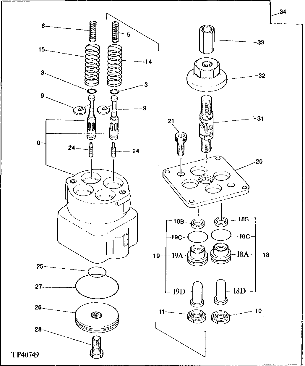 Схема запчастей John Deere 0D - 66 - PILOT CONTROL VALVE 3360 - EXCAVATOR 33