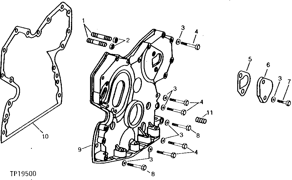 Схема запчастей John Deere 0D - 5 - TIMING GEAR COVER 402 - ENGINE 4