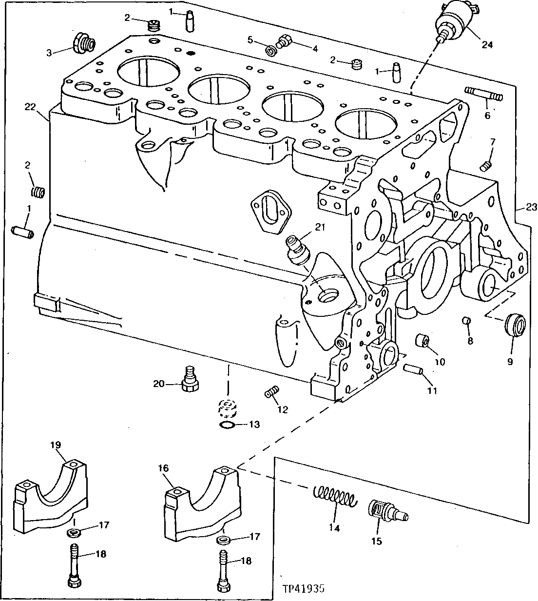 Схема запчастей John Deere 0D - 2 - CYLINDER BLOCK AND MAIN BEARING CAPS 404 - ENGINE 4