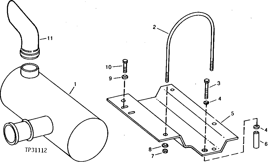 Схема запчастей John Deere 90D - 2 - MUFFLER AND BRACKET 530 - ENGINE AUXILIARY SYSTEMS 5