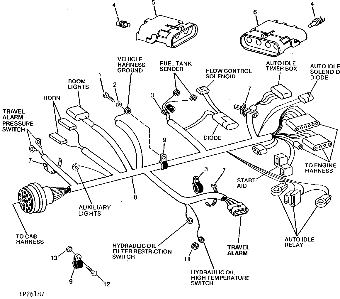 Схема запчастей John Deere 90D - 6 - VEHICLE WIRING HARNESS 1674 - ELECTRICAL SYSTEMS 16