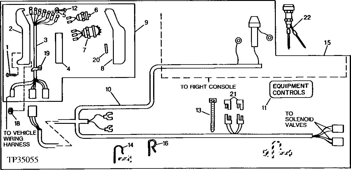 Схема запчастей John Deere 90D - 10 - AUXILIARY VALVE WIRING HARNESS AND SINGLE PILOT CONTROL VALVE HANDLE 1674 - ELECTRICAL SYSTEMS 16