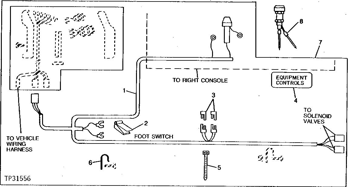 Схема запчастей John Deere 90D - 11 - AUXILIARY VALVE WIRING HARNESS AND FOOT SWITCH 1674 - ELECTRICAL SYSTEMS 16