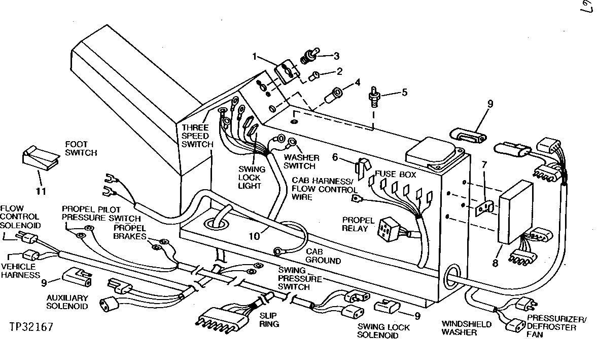 Схема запчастей John Deere 90D - 17 - RIGHT CONSOLE TO ROTARY MANIFOLD WIRING HARNESS 1674 - ELECTRICAL SYSTEMS 16