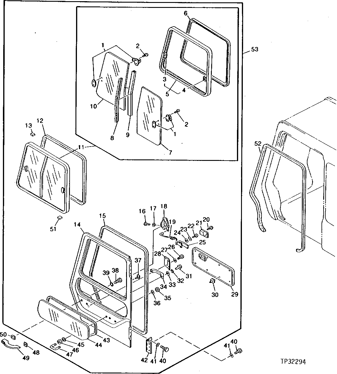 Схема запчастей John Deere 90D - 6 - CAB DOOR 1810 - OPERATORS STATION 18