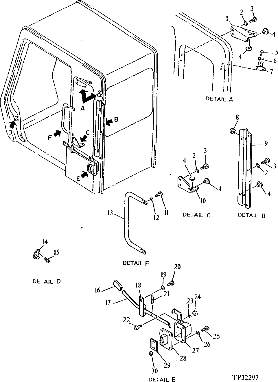 Схема запчастей John Deere 90D - 12 - CAB DOOR HOLD OPEN LATCH AND LOWER WINDSHIELD STORAGE BRACKETS 1810 - OPERATORS STATION 18