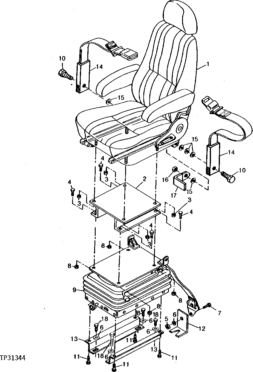 Схема запчастей John Deere 90D - 4 - SEAT AND SEAT SUPPORT 1821 - OPERATORS STATION 18