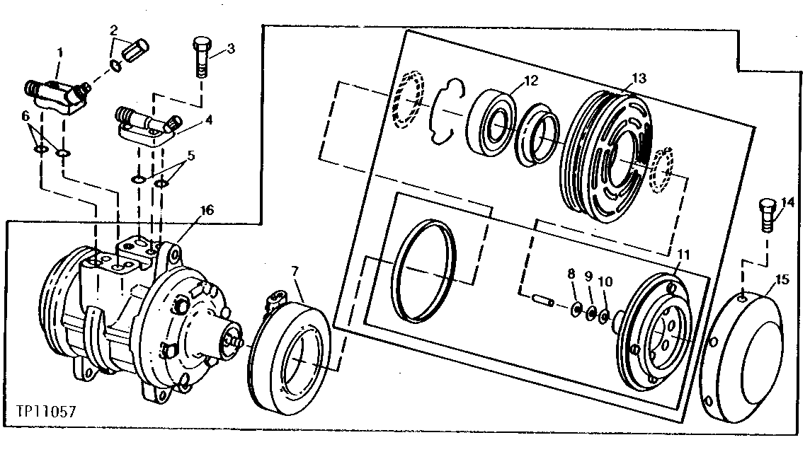 Схема запчастей John Deere 90D - 5 - COMPRESSOR, CLUTCH AND SERVICE VALVES 1830 - OPERATORS STATION 18