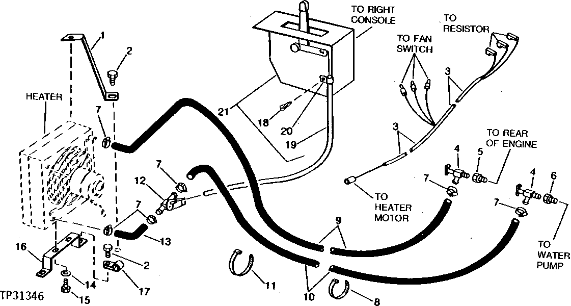 Схема запчастей John Deere 90D - 15 - HEATER, VALVES AND HOSES 1830 - OPERATORS STATION 18