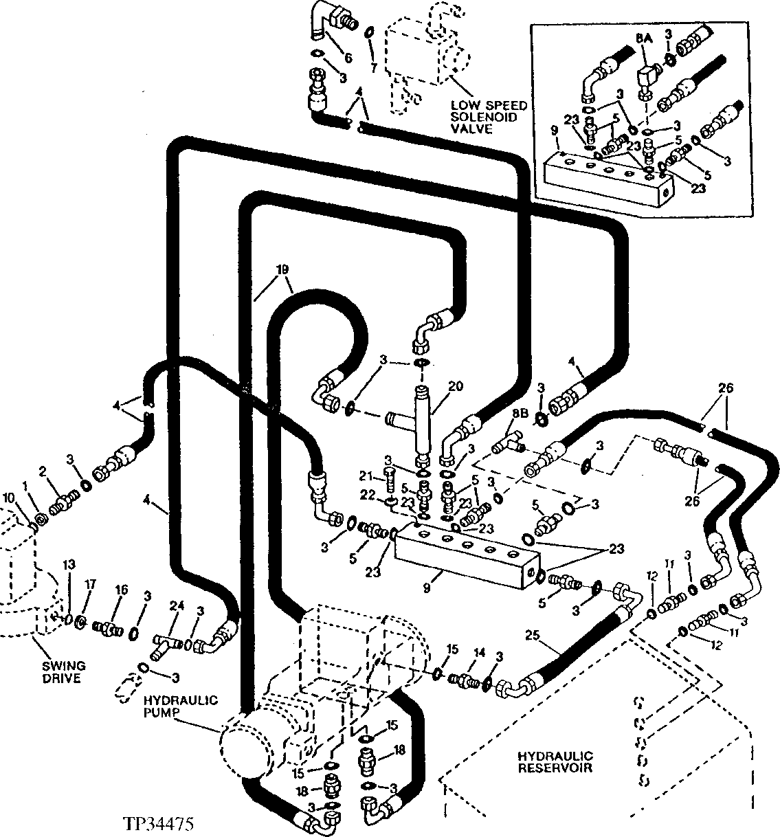 Схема запчастей John Deere 90D - 12 - RETURN MANIFOLD, LINES AND FITTINGS 2160 - MAIN HYDRAULIC SYSTEM 21