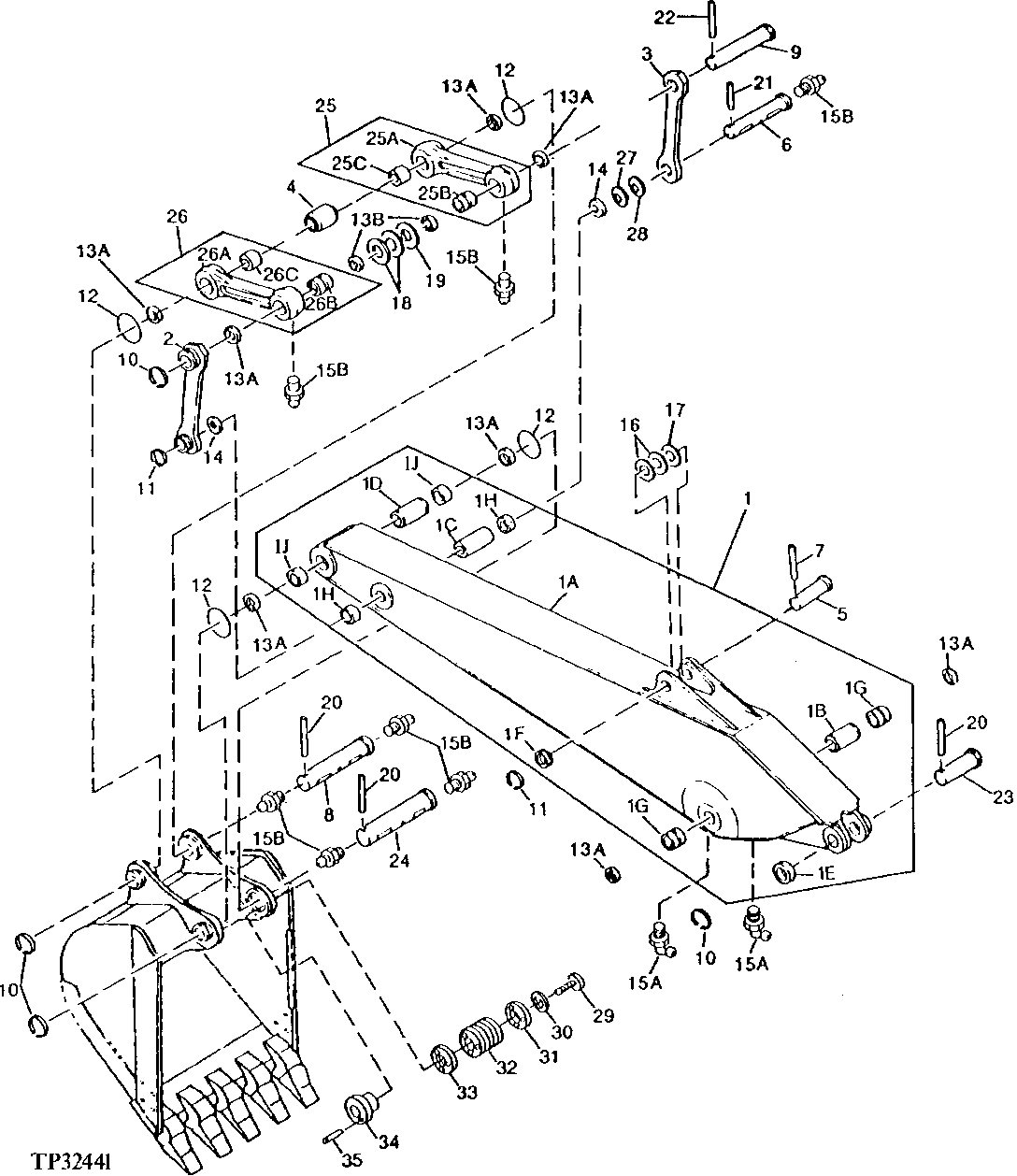 Схема запчастей John Deere 90D - 5A - ARM AND BUCKET LINKAGE 3340 - BACKHOE AND EXCAVATOR 33