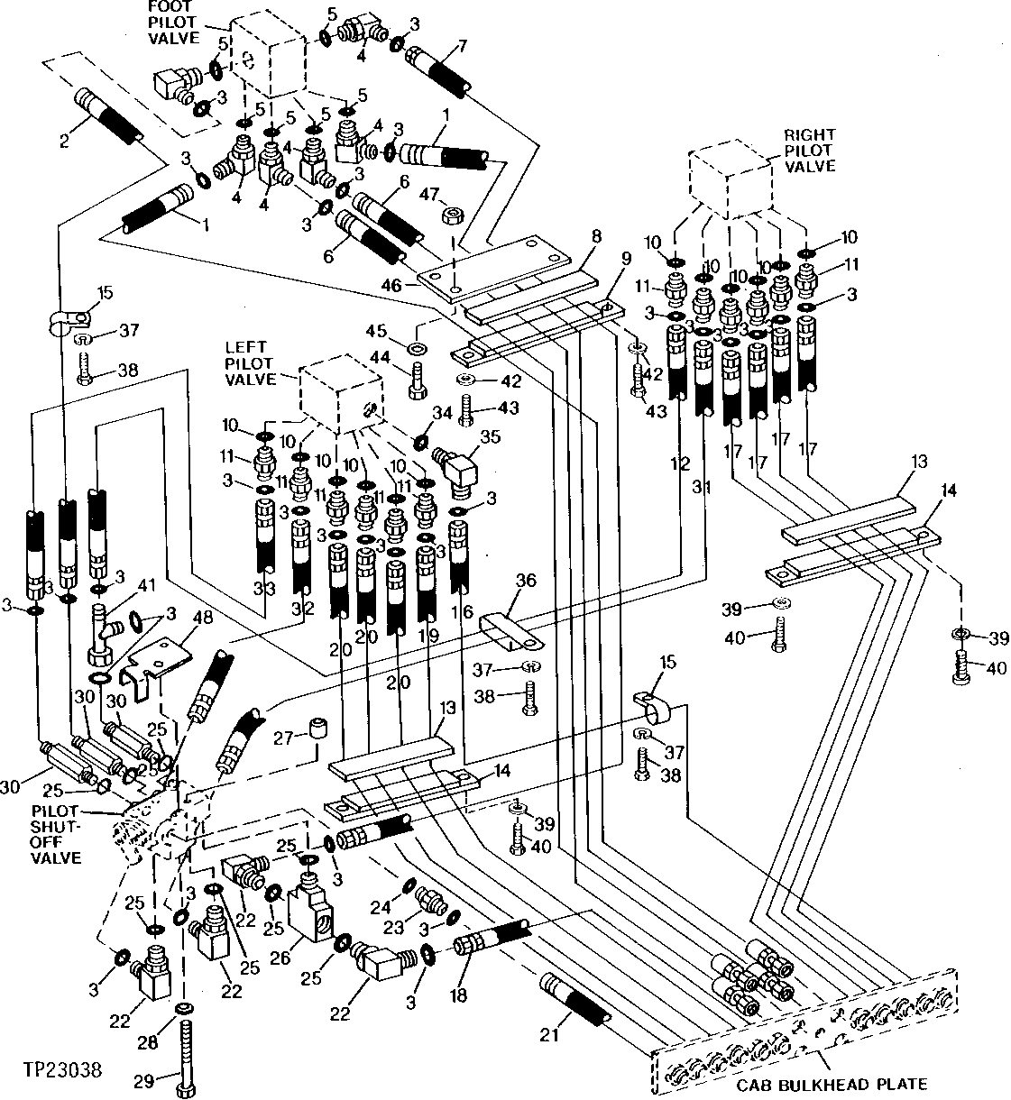 Схема запчастей John Deere 90D - 10 - PILOT CONTROL VALVES FITTINGS AND HOSES 3360 - BACKHOE AND EXCAVATOR 33