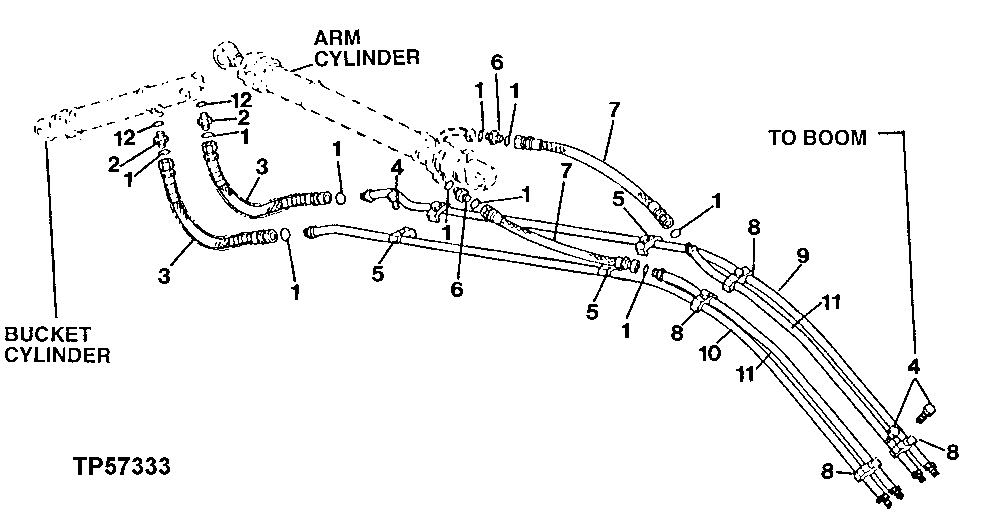 Схема запчастей John Deere 90D - 67 - ARM AND BUCKET CYLINDER HOSES AND LINES 3360 - BACKHOE AND EXCAVATOR 33