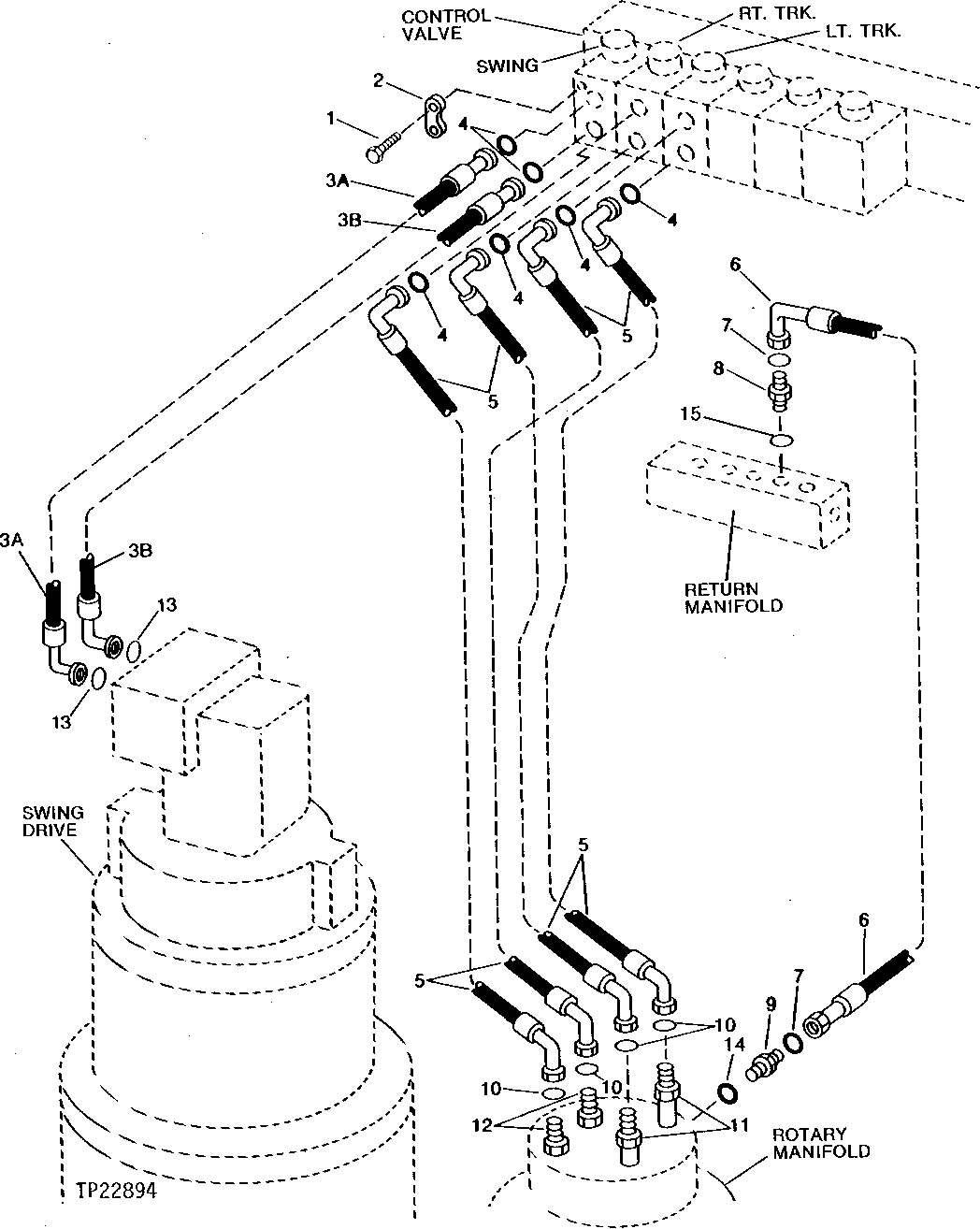 Схема запчастей John Deere 90D - 2 - CONTROL VALVE TO SWING MOTOR AND ROTARY MANIFOLD HOSES 4360 - SWING, ROTATION OR PIVOTING SYSTEM 43