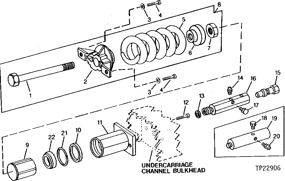 Схема запчастей John Deere 90D - 5 - ADJUSTING CYLINDER AND IDLER SPRING ASSEMBLY 130 - TRACKS 1