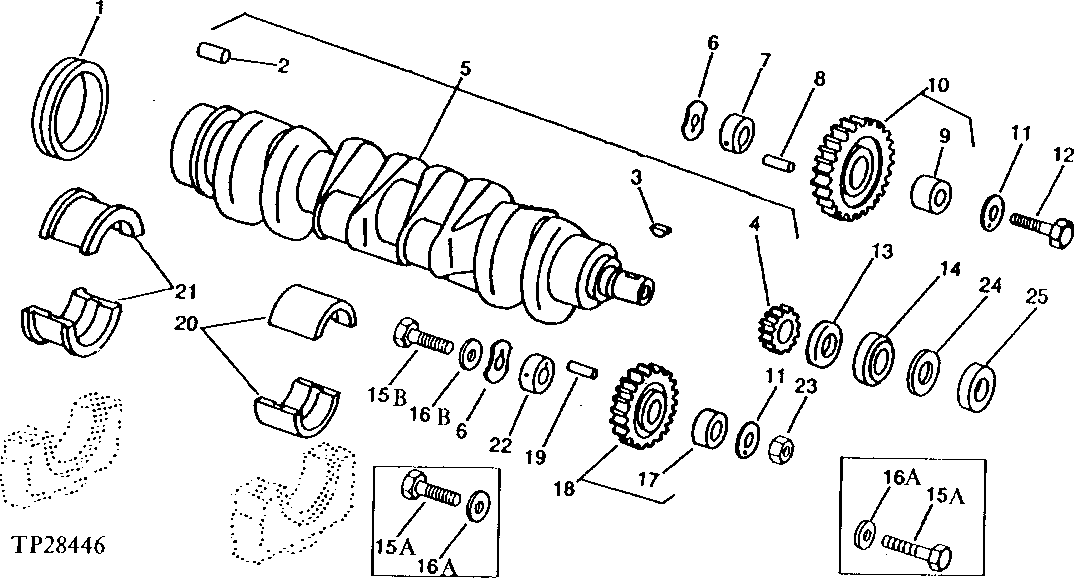 Схема запчастей John Deere 90D - 2 - CRANKSHAFT, IDLER GEARS AND MAIN BEARINGS 401 - ENGINE 4