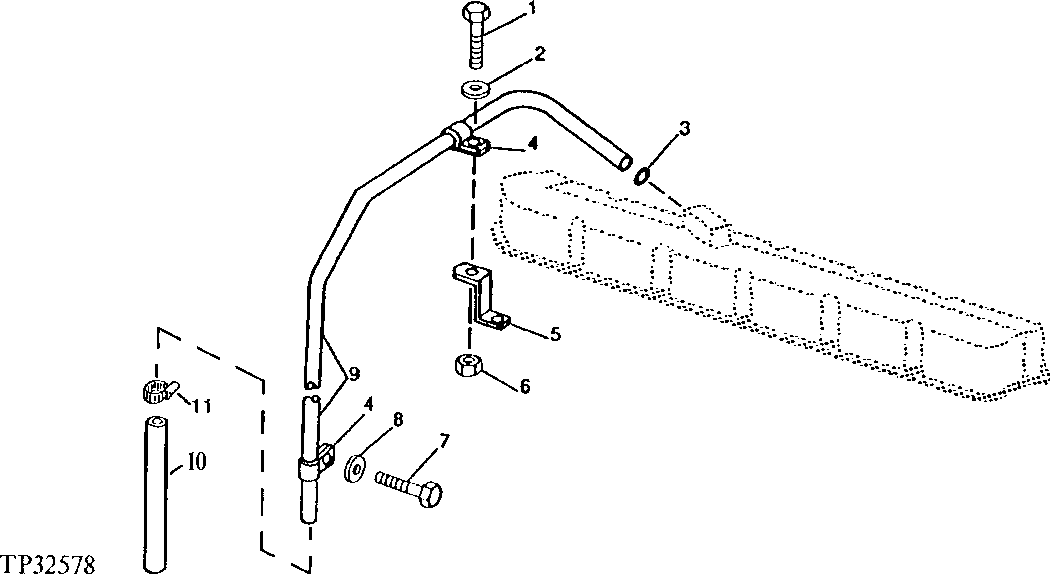 Схема запчастей John Deere 90D - 2 - ENGINE VENTILATOR TUBE 408 - ENGINE 4