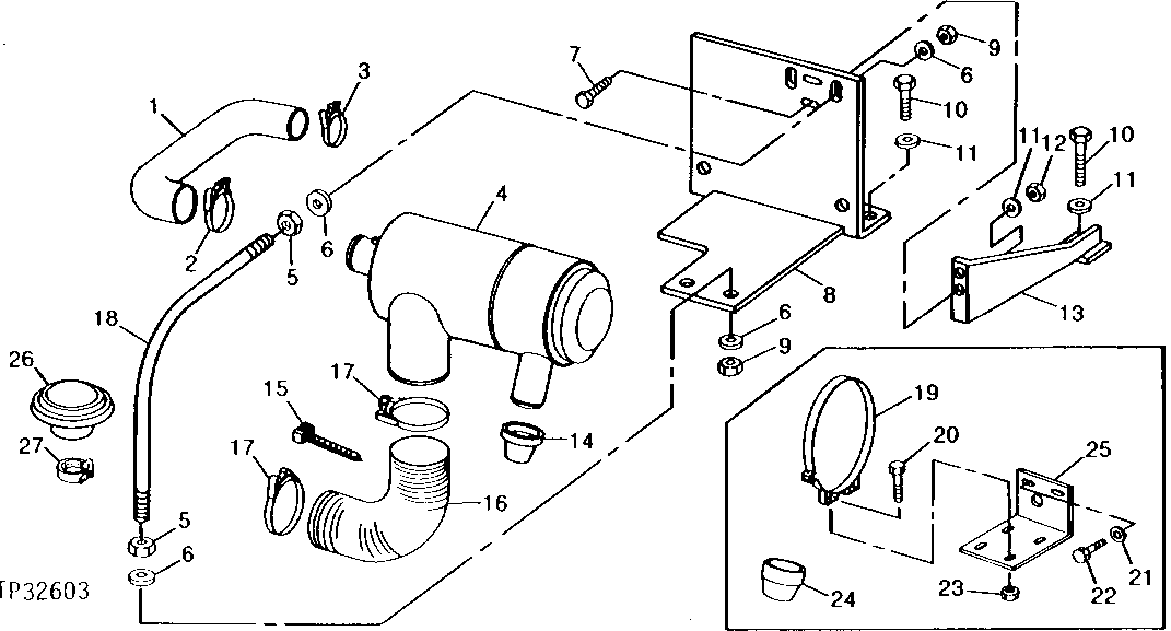 Схема запчастей John Deere 90D - 2 - AIR CLEANER MOUNTING BRACKETS AND HOSES 520 - ENGINE AUXILIARY SYSTEMS 5