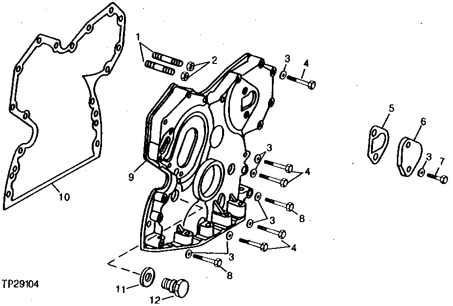 Схема запчастей John Deere 90D - 5 - TIMING GEAR COVER 402 - ENGINE 4